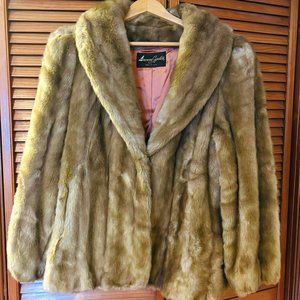 Vintage Faux Fur Coat - Tan, Satin Lined - Tissavel France, American Signature